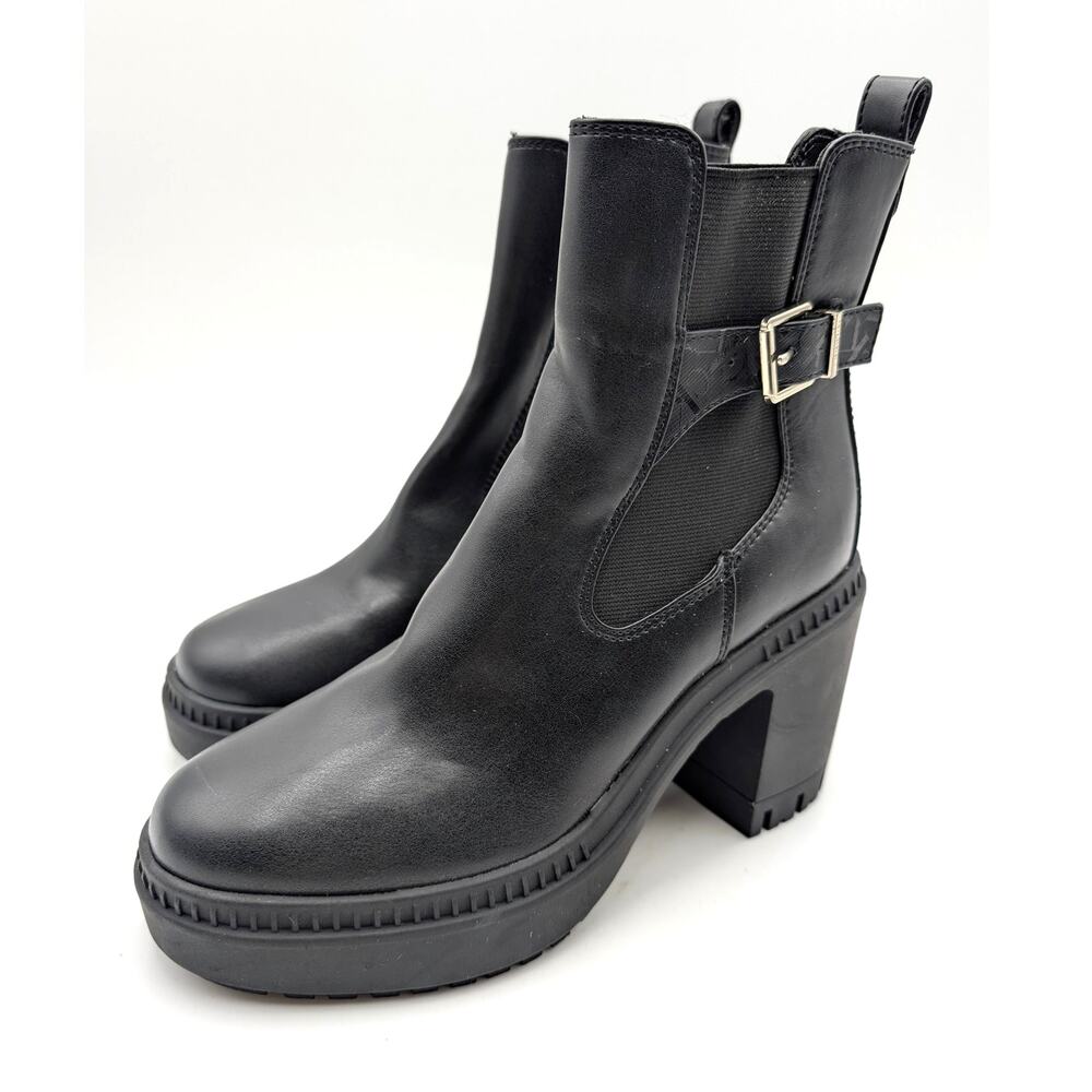 Calvin Klein Fayth Block Heel Ankle Boots Women's Black Size US7.5M EU38